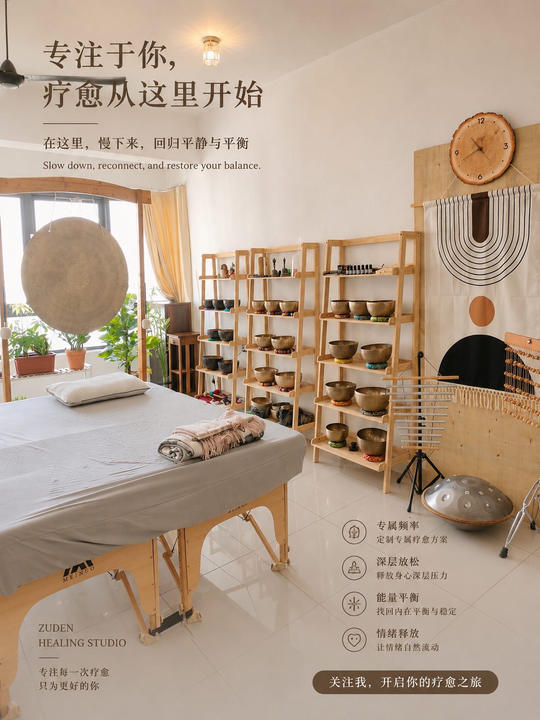 ZUDEN 明亮干净的颂钵疗愈与教学空间